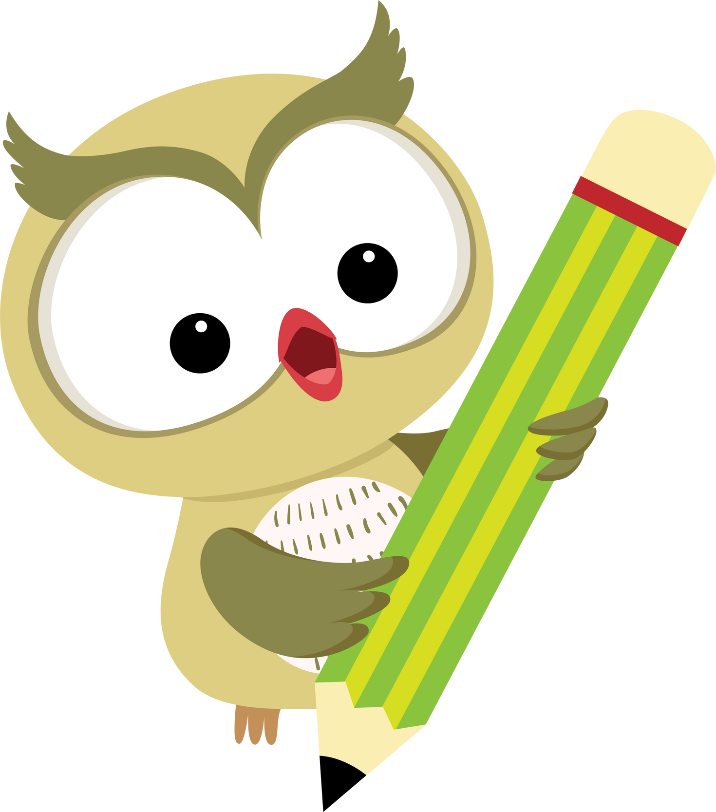 Owl Cartoon with Pencil